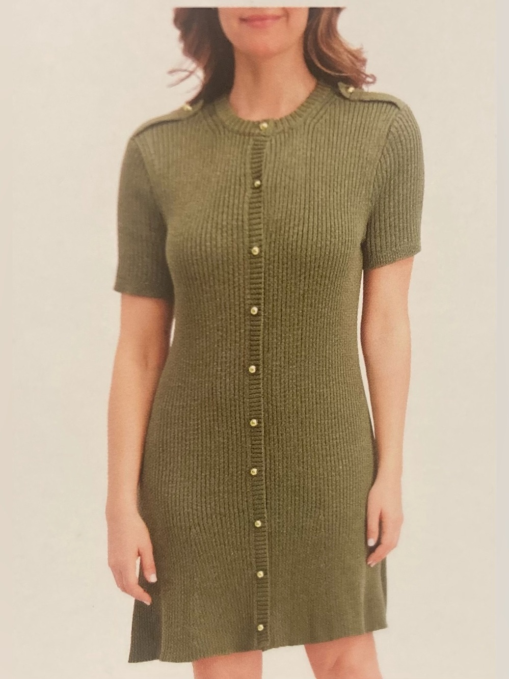 French Connection Woman’s Large Olive Green Knit Short Sleeve Dress, NWT